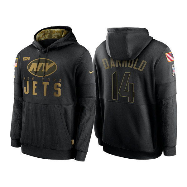 Men's New York Jets #14 Sam Darnold 2020 Black Salute to Service Sideline Performance Pullover Hoodie